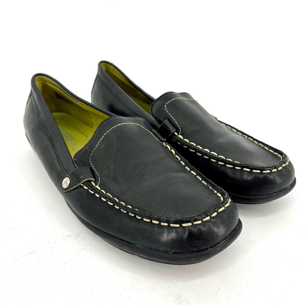Dockers DK Stitch black leather loafers green contrast‎ stitching (9.5)